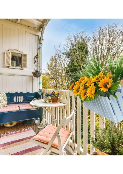 Yapay Çiçek Beyaz Çit Balkon Saksısı Ay Çiçekli 55*20 cm