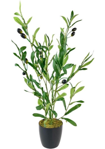 Yapay Çiçek Siyah Saksıda Zeytin Dalı 60 cm