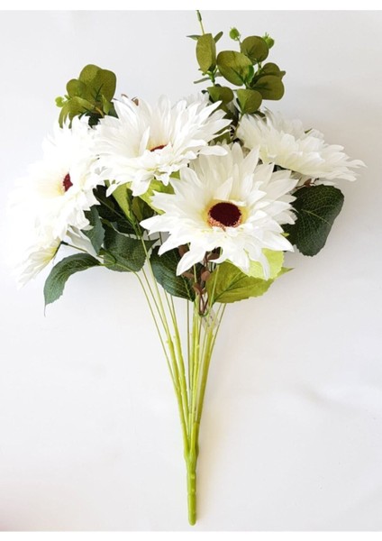 Yapay 5 Anadal Büyük Kafa Krizantem Demeti 55 cm Beyaz modelleri