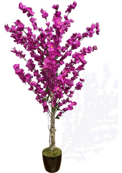 Yapay Ağaç Bahardalı Ağacı Mor Japon Kiraz Çiçeği Sakura Çiçeği 127 x 70 cm Siyah Plastik Saksılı