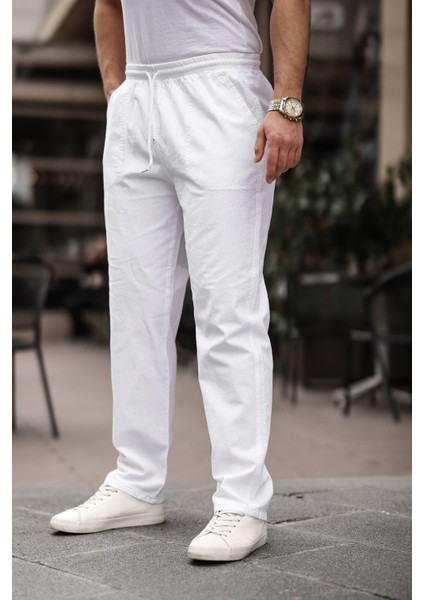 Relaxed Fit Yazlık Erkek Pantolon Beyaz