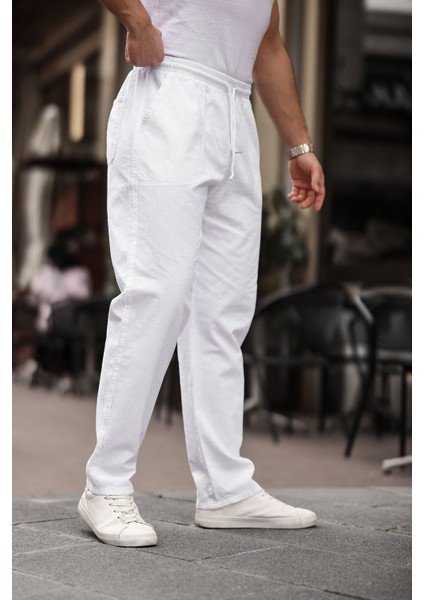 Relaxed Fit Yazlık Erkek Pantolon Beyaz