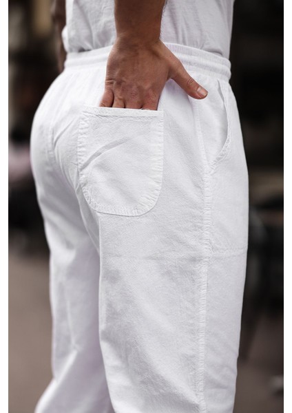 Relaxed Fit Yazlık Erkek Pantolon Beyaz