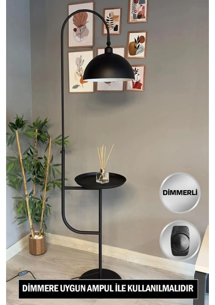 Dimmerli Işığı Ayarlanabilen Işığı Artırılıp Azaltılabilen Siyahhareketli Başlık Metal Lambader