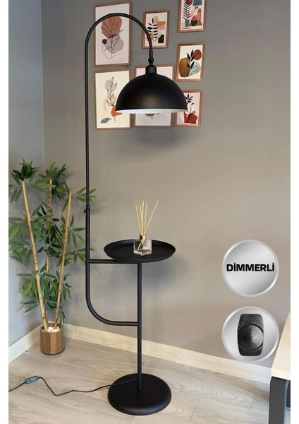 Dimmerli Işığı Ayarlanabilen Işığı Artırılıp Azaltılabilen Siyahhareketli Başlık Metal Lambader