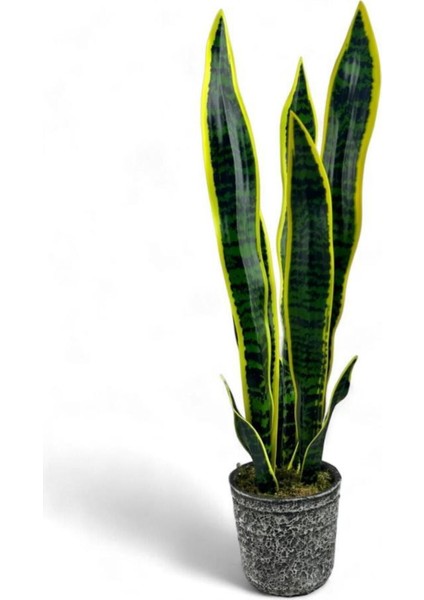 Yapay Çiçek Saksılı Yeşil Kılıç Çiçeği 68 cm Salon Çiçeği Gri Seramik Saksılı Yapay Bitki