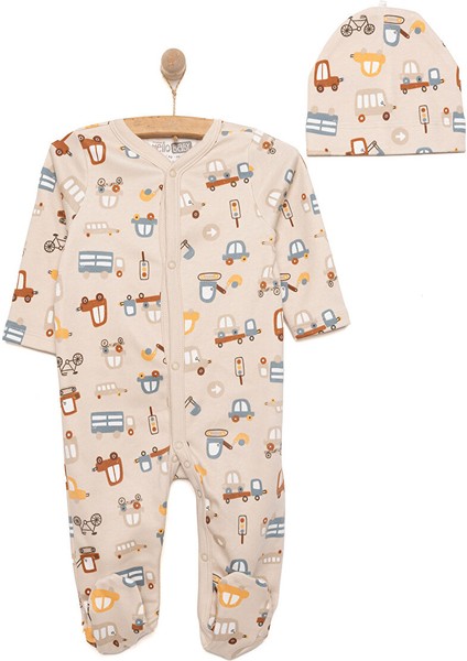 Yenidoğan Hayvanlar Baskılı Erkek Tulum-Şapka Erkek Bebek