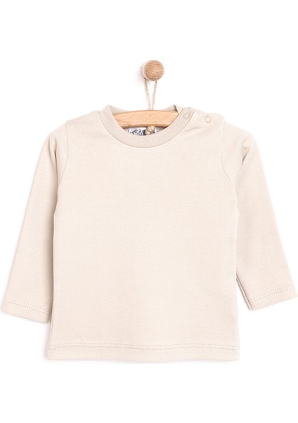 Unisex Tişört Interlok Çıtçıtlı Bisiklet Yaka Uzun Kol