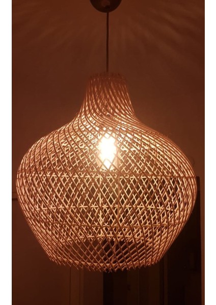 Modern Bambu Rattan Tombik Sarkıt Avize