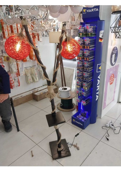 El Yapımı 2li Ağaç Lambader
