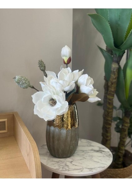 Yapay Çiçek Lüx Manolya Gerçek Dokulu Letex Eva Magnolia Gelin Çiçeği 40 cm Beyaz fırsatları