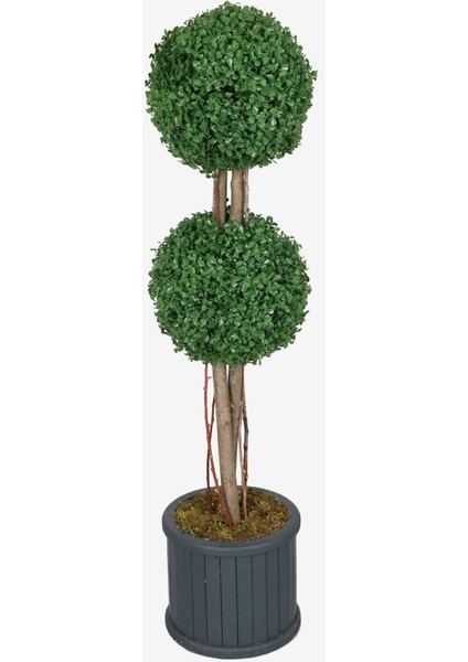 Oval Çıtalı Saksıda Yapay 2 Katlı Şimşir Ağacı 110 cm