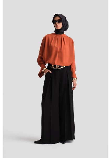 Manşeti Kuşaklı Bluz 24K3612 Kiremit