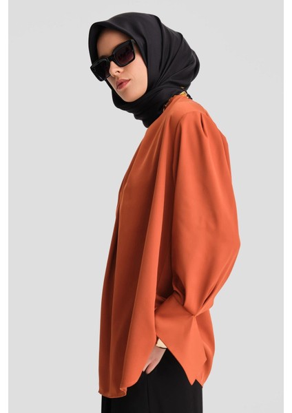 Manşeti Kuşaklı Bluz 24K3612 Kiremit