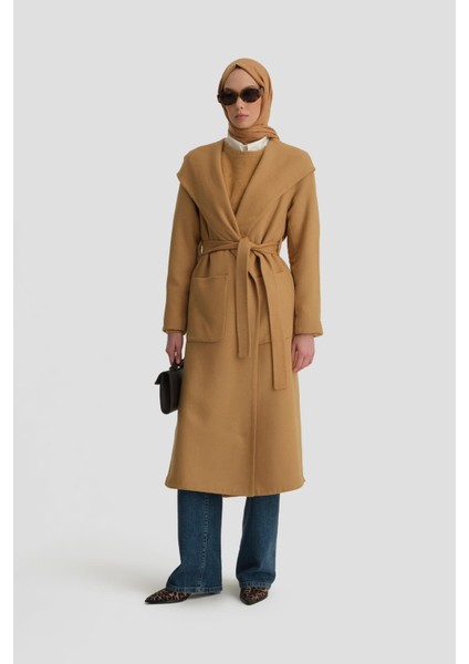 Handmade Kapüşonlu Manto 24K8109 Camel