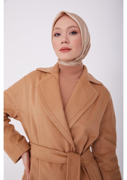 Belden Kuşaklı Kaşe Kaban 22K8207 Bej
