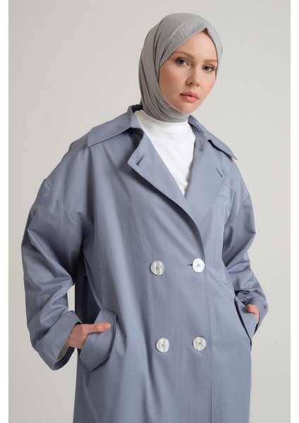 Yarım Astarlı Pamuk Oversize Kap 23Y7007 Gri Mavi
