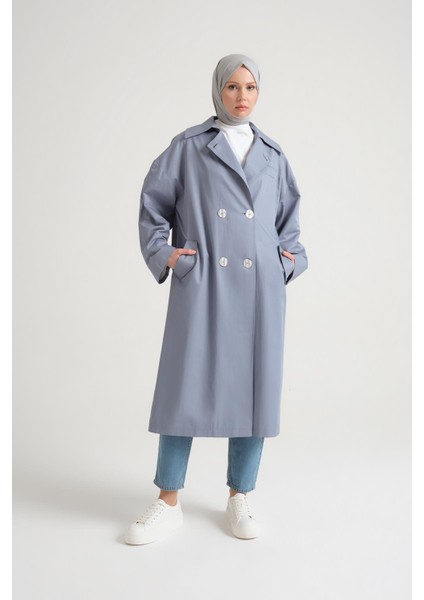 Yarım Astarlı Pamuk Oversize Kap 23Y7007 Gri Mavi fiyatları
