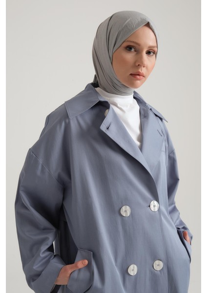 Yarım Astarlı Pamuk Oversize Kap 23Y7007 Gri Mavi modelleri