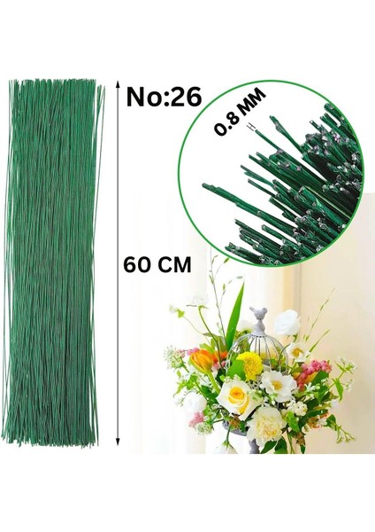 Yeşil Yapay Çiçek Teli, No:26 (0.8 Mm) - Çiçek Aranjman Yapım Teli, 500 gr (620-630 Adet), 60 cm