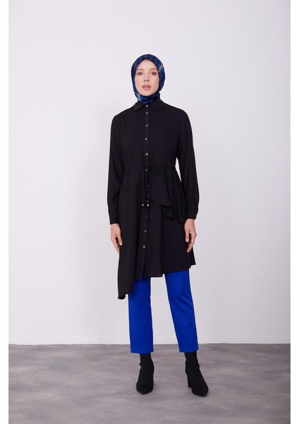 Beli Tünelli Asimetrik Tunik 23K4707 Siyah