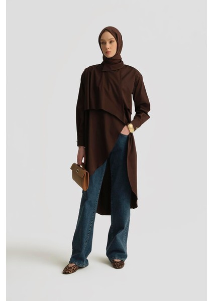 Asimetrik Pamuklu Tunik 25Y4703 Kahverengi