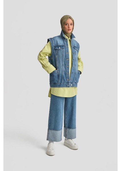 Denim Yelek 24Kd3414 Açık Mavi