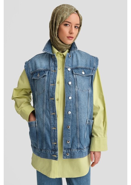 Denim Yelek 24Kd3414 Açık Mavi