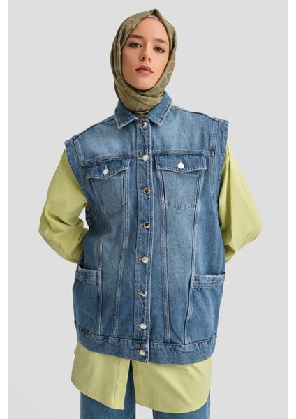 Denim Yelek 24Kd3414 Açık Mavi