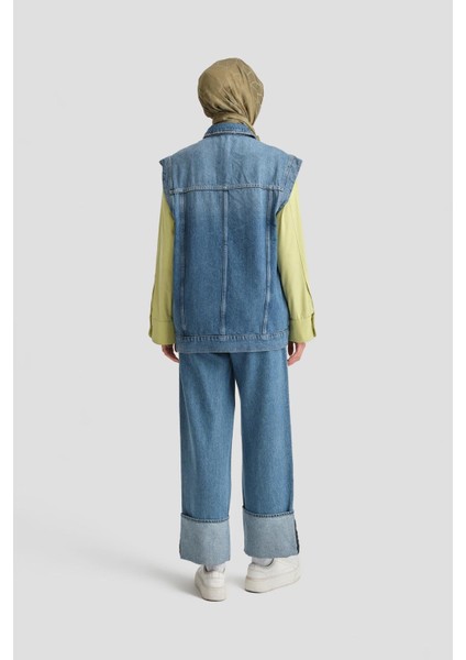 Denim Yelek 24Kd3414 Açık Mavi