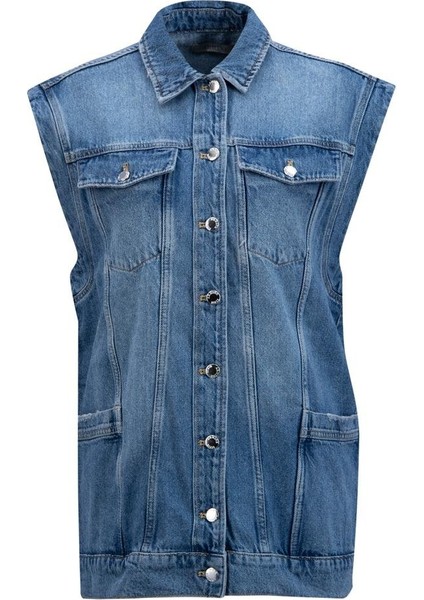Denim Yelek 24Kd3414 Açık Mavi