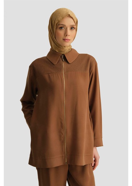 File Detaylı Tunik 25YD4228-1 Kahverengi fırsatları