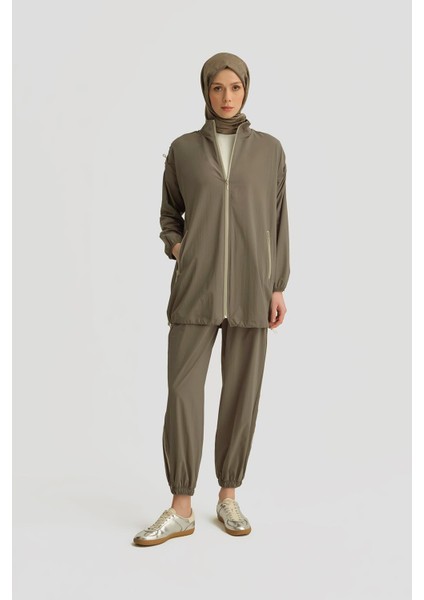 Beli ve Bilekli Lastikli Boydan Fermuarlı Ikili Takım Haki 24YT616 modelleri