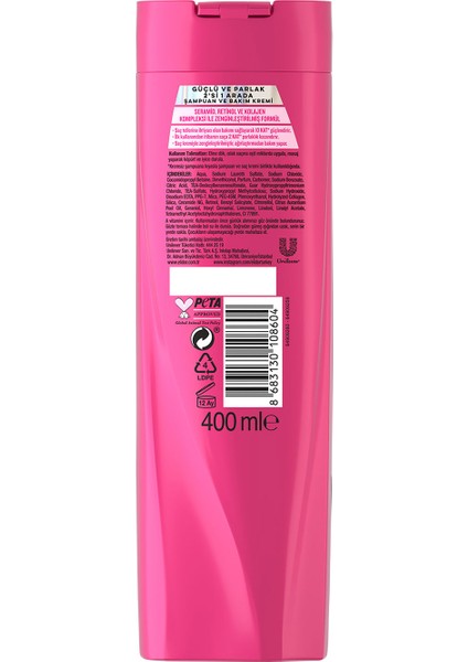 Superblend 2'si 1 Arada Şampuan ve Saç Bakım Kremi Güçlü ve Parlak E Vitamini Makademya Yağı 400 ml