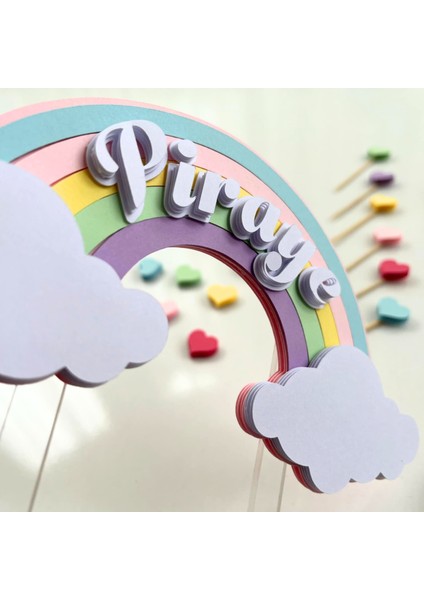 Unicorn Temalı Kız Çocuk Doğum Günü Isme Özel 3D Pasta Parti Süsü Seti Cake Topper