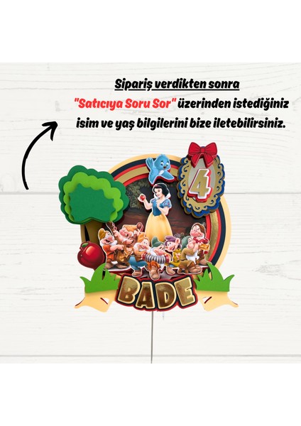 Pamuk Prenses Ve 7 Cüceler Temalı Kişiye Özel Kız Çocuk Doğum Günü 3d Pasta Süsü Cake Topper (22X20CM) fiyatları