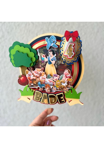 Pamuk Prenses Ve 7 Cüceler Temalı Kişiye Özel Kız Çocuk Doğum Günü 3d Pasta Süsü Cake Topper (22X20CM) modelleri