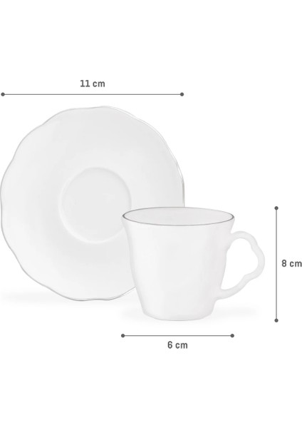 Vela 6 Kişilik 12 Parça Kahve Fincan Takımı - Beyaz/Silver - 90 ml