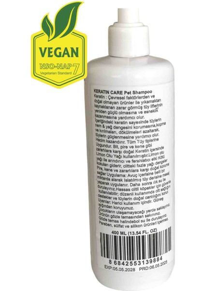 Alwag Keratın Care Pet (Kedi &köpek) Shampoo Vegan Silikonsuz, Parabensiz Şampuan 400 ml