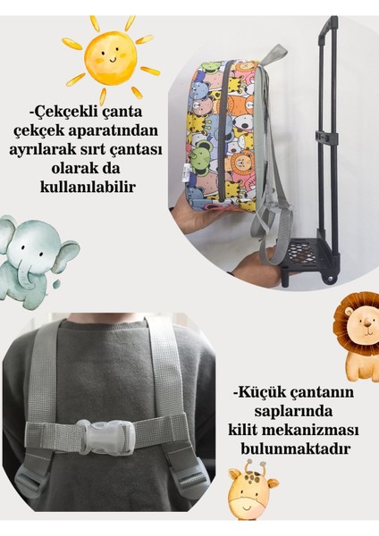 Kişiye Özel Isimli Çekçekli Çanta Ve Sırt Çantası Anaokulu/Kreş Seti (2'Li Set) Zoo 2-6 Yaş