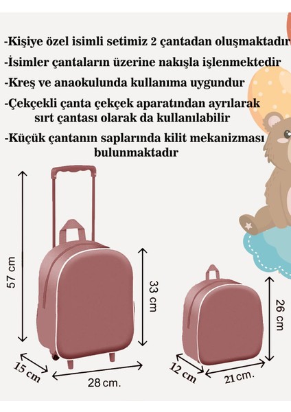 Kişiye Özel Isimli Çekçekli Çanta Ve Sırt Çantası Anaokulu/Kreş Seti (2'Li Set) Zoo 2-6 Yaş