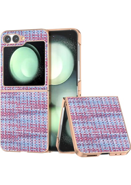 Samsung Galaxy Z Flip6 5g Galvanik Kenar Ekose Doku Pu Deri + Pc Telefon Kapağı (Yurt Dışından)