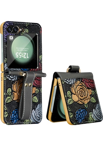 Samsung Galaxy Z Flip6 5g Kickstand Kılıf Deri+Arka Filmli Pc Telefon Kapağı (Yurt Dışından)