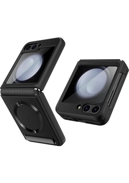 Samsung Galaxy Z Flip6 5g Kickstand Pc+Pu Telefon Kılıfı Ekran / Lens Filmi (Yurt Dışından)