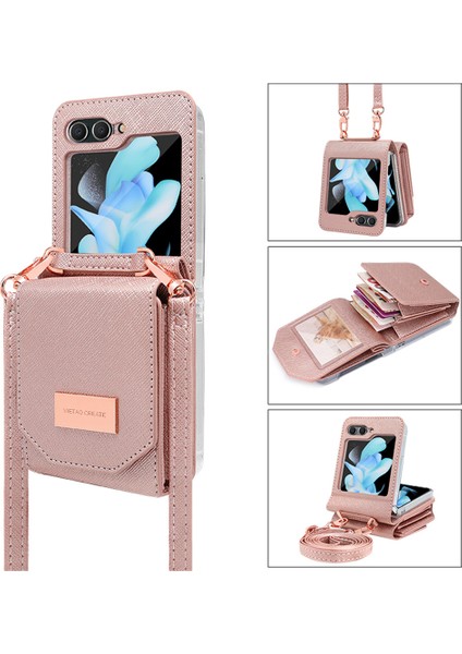 Samsung Galaxy Z Flip6 5g Kart Çantası Kickstand Pu Deri Pc Telefon Kılıfı Kayışlı (Yurt Dışından)