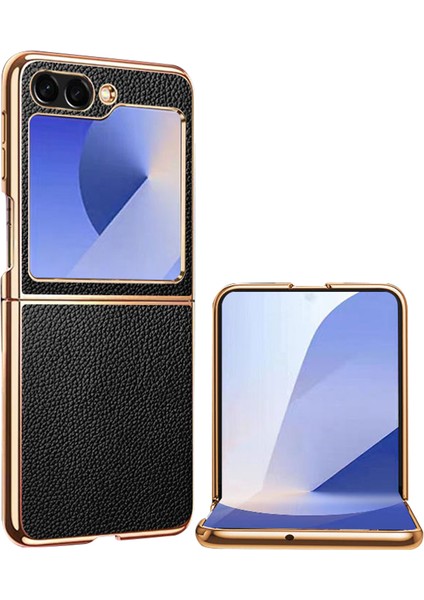 Samsung Galaxy Z Flip6 5g Litchi Doku Inek Derisi + Pc Telefon Kapağı (Yurt Dışından)