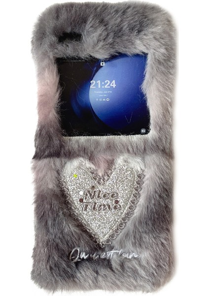 Samsung Galaxy Z Flip6 5g Glitter Kalp Sert Pc Sıcak Peluş Telefon Kapağı (Yurt Dışından)
