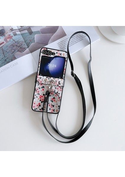 Samsung Galaxy Z Flip6 5g Pu Deri Kaplamalı Pc Telefon Kılıfı ve Çapraz Askı (Yurt Dışından)