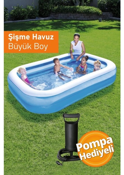 12819, Büyük Boy Dikdörtgen Şişme Aile Havuzu + Pompa (211X132X46CM)