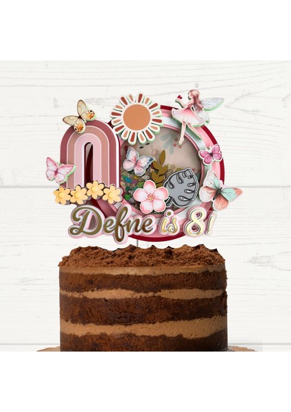 Peri Kızı, Bohem, Retro, Kelebek Temalı Kız Çocuk Doğum Günü Pasta Parti Süsü Cake Topper (24 x 21 cm )